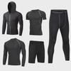Men's Quick-Dry Sports Suit - 5-Piece Set for Summer: Tights, Short-Sleeve Shirt, Outdoor Running & Basketball Training.