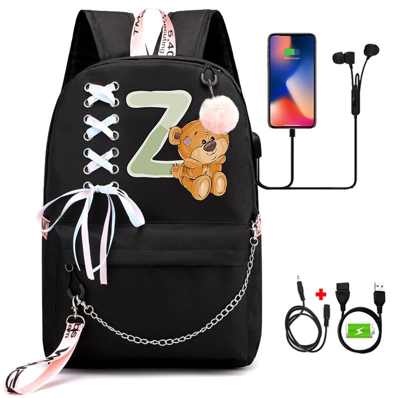 Рюкзак с принтом «Маленький медведь», 26 английских букв, детский рюкзак для школы для мальчиков и девочек, сумка для книг с героями мультфильмов, кавайная школьная сумка для школьников
