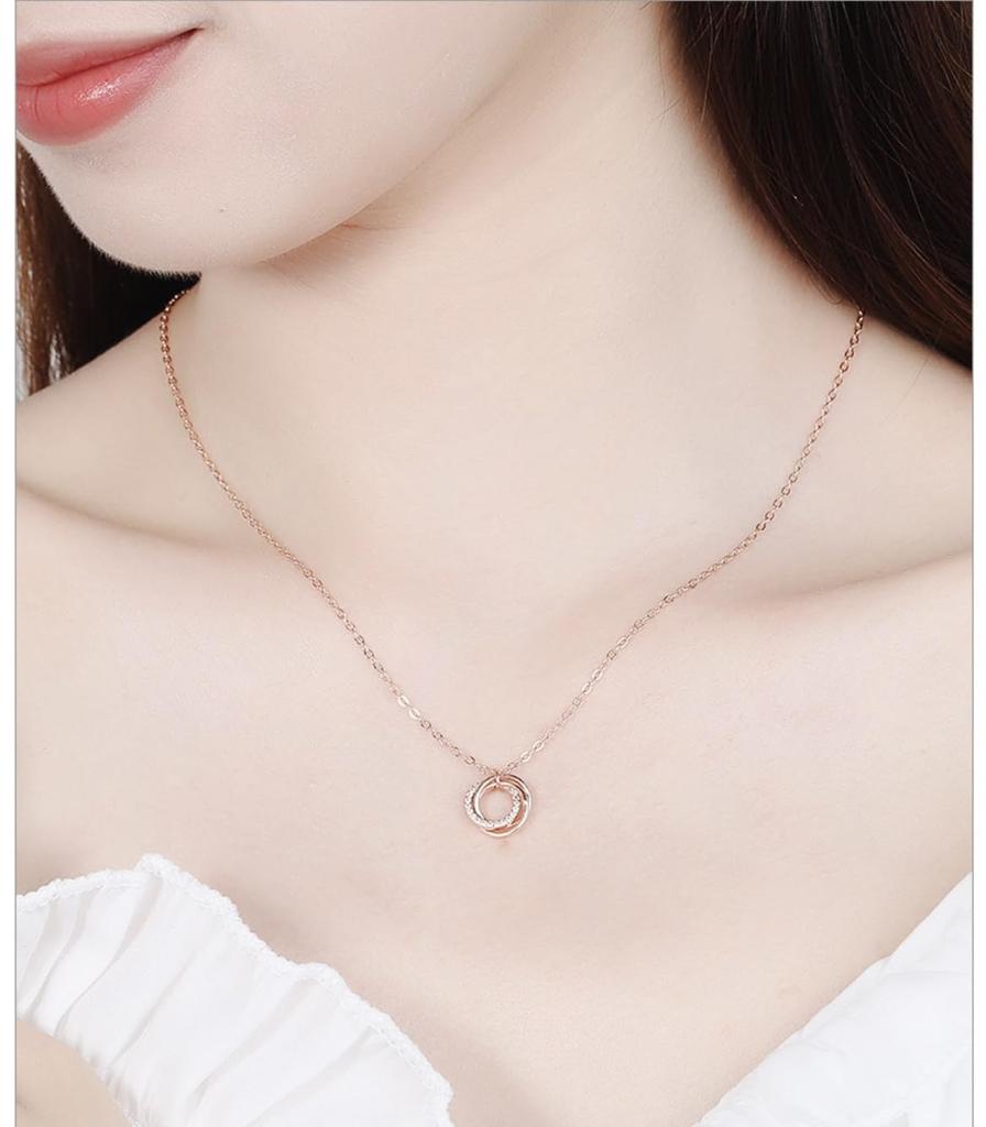 Ожерелье BE из серебра 925 пробы с розовым золотом и круглым колье с цирконием, простое популярное украшение на день рождения, годовщину, рождественский праздник, подарок для жены [РЕШИТЕЛЬНЫЙ БЕССТРАШНЫЙ]