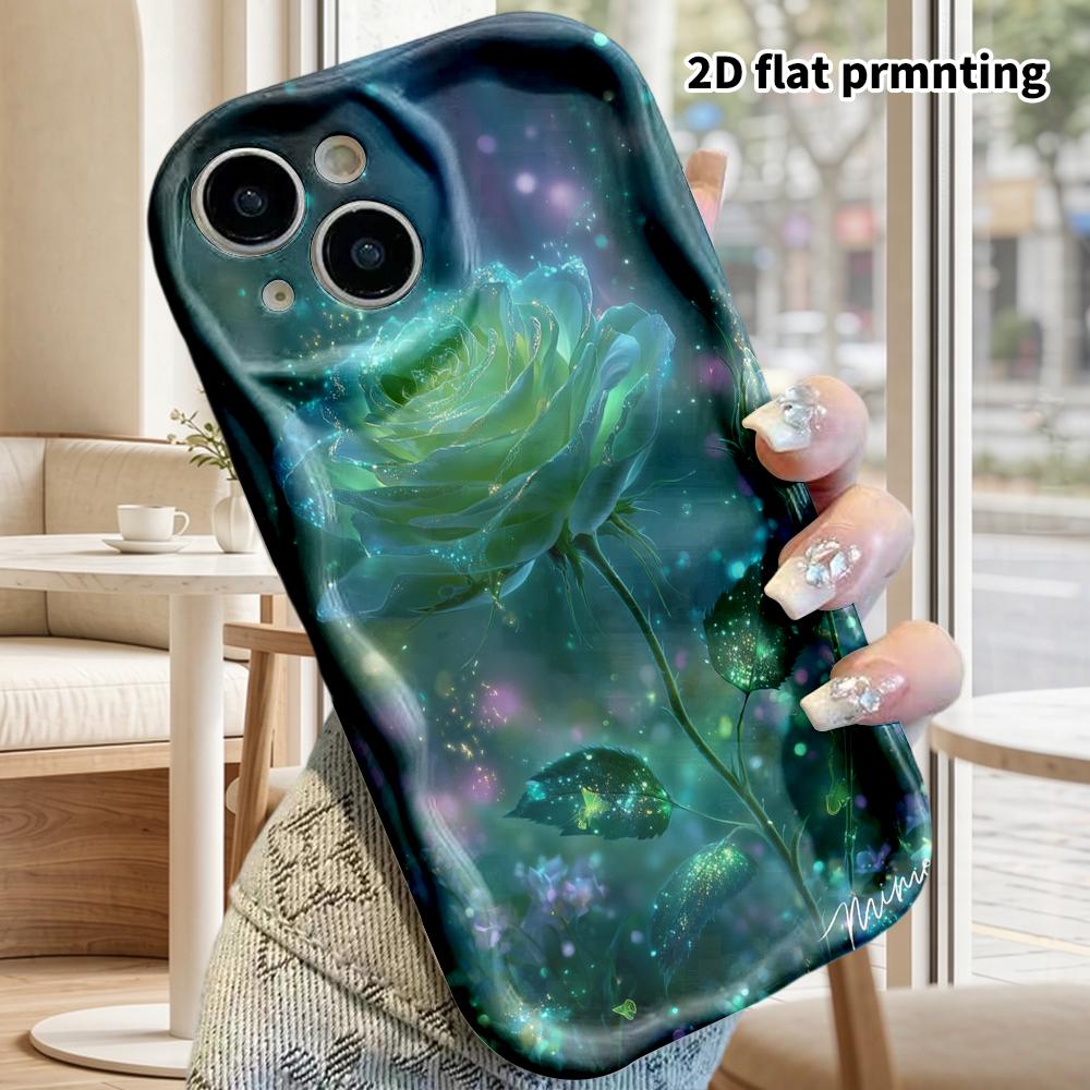 Phone Case: 2D flat design suitable for iPhone 18 17 16 15 14 13Pro film protective case, couple style, fluorescent green rose, Christmas and Hallowee