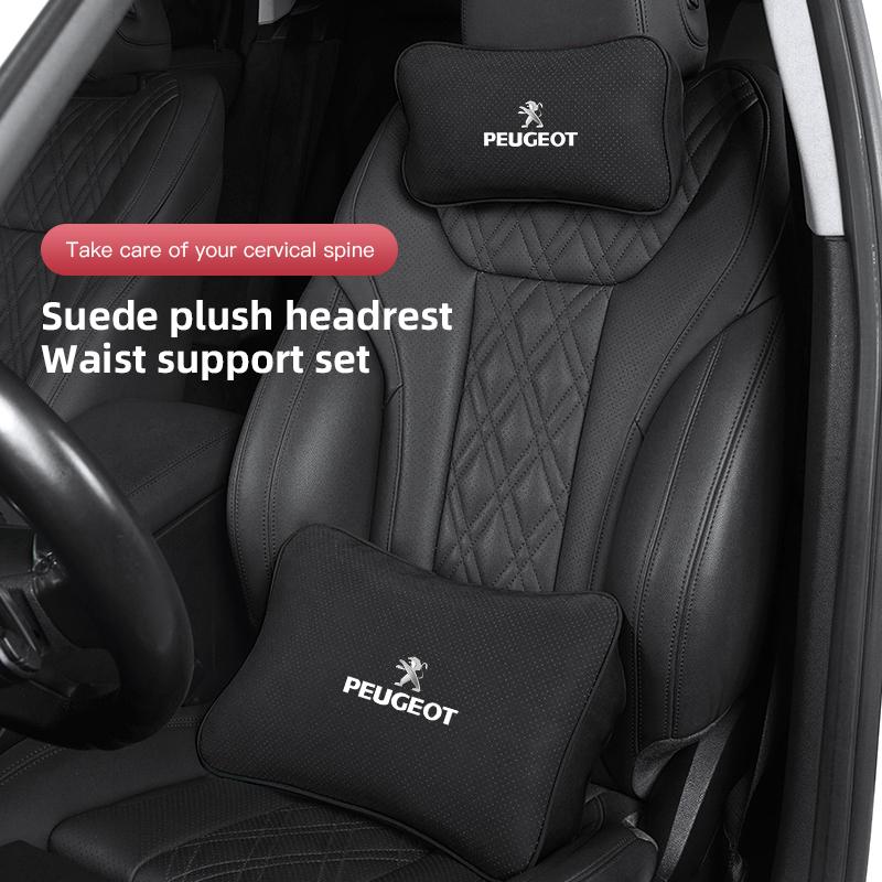 New Suede Headrest Car Logo Headrest Waist Support For Peugeot 208 3008 308 2008 207 508 607 406 407 307 206 301 408 5008 4008