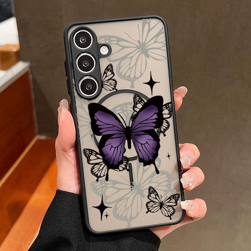 Магнитный чехол для телефона с узором «Цветы бабочки» для Samsung Galaxy S26 S25 S24 S23 S22 Ultra Plus S25 S24 S23 FE, задняя крышка из ТПУ и ПК