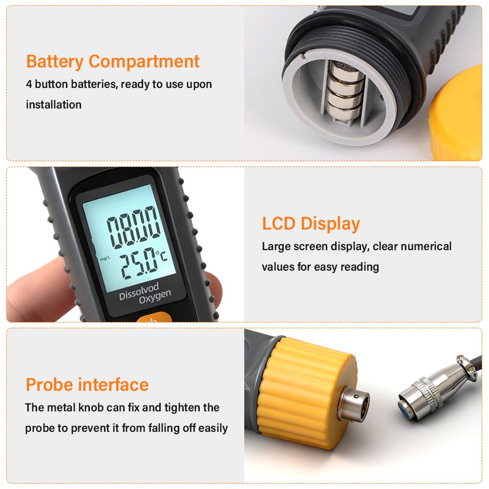 Portable Dissolved Oxygen Meter DO Tester with Replaceable Probe ATC 0-20mg/L Water Quality Analyzer for Aquaculture Hydroponics