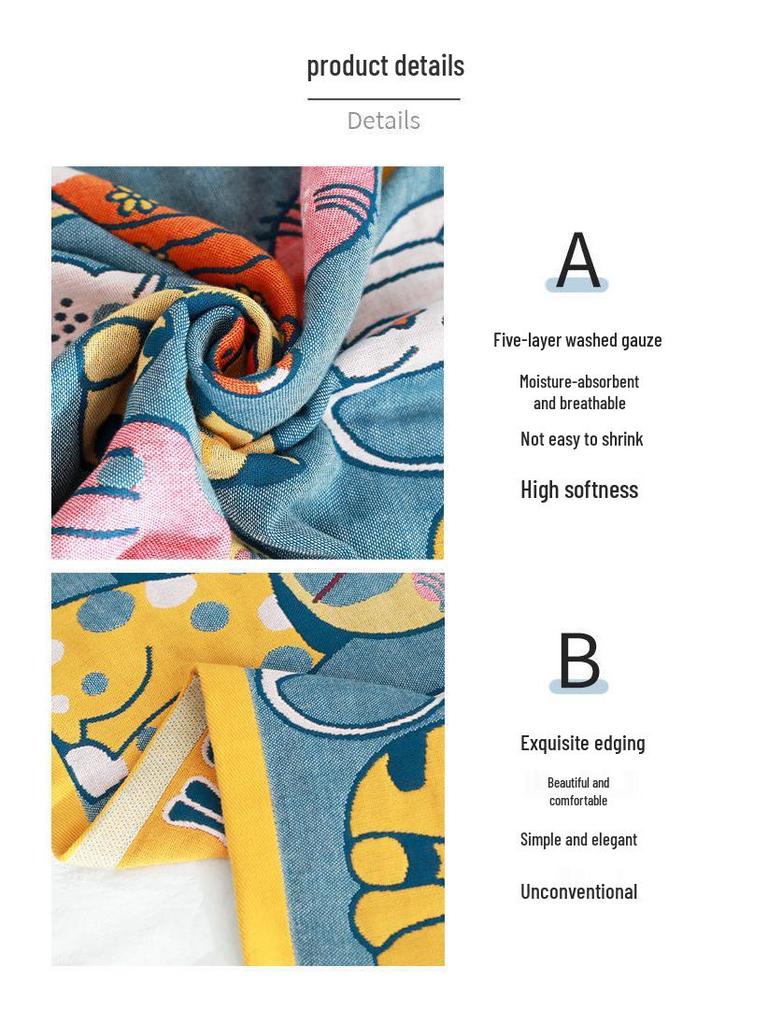 Extra Large Cotton Gauze Cartoon Bath Towel - Soft, Quick-Drying for Adults & Kids