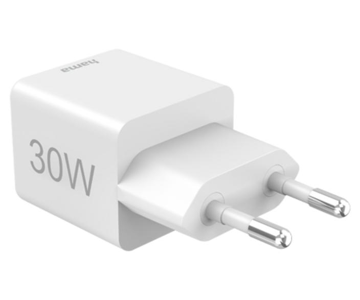 Hama mini 30w pd/qc wall charger (1x usb-c, 1x usb-a) white