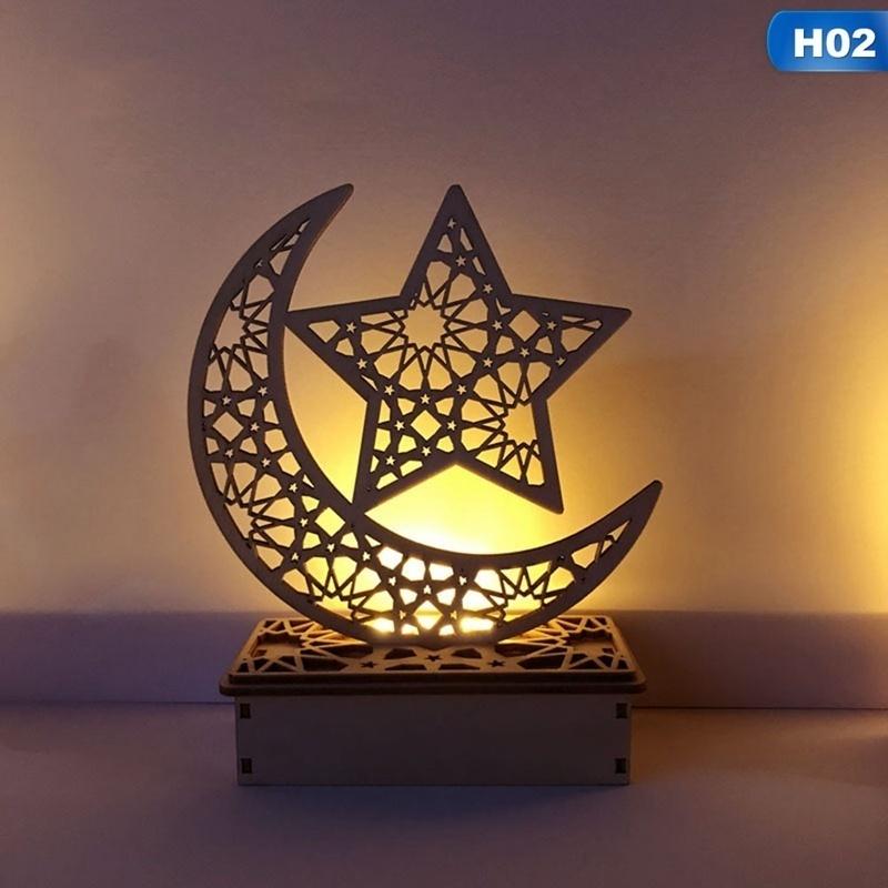 2020 New Wooden Islam Muslim Eid Mubarak Ramadan Home Party Ornament Decor Led Wooden Diy Table Deco