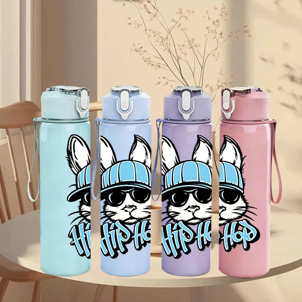 1PC Cool Bunny With Cap 750ml Color Plastic Sports Water Bottle Leakproof Flip Straw Lid Suitable for Sports Office Home Use