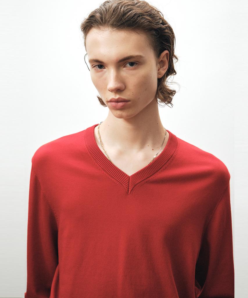 NOIRER Silky V-Neck Knit (Red)