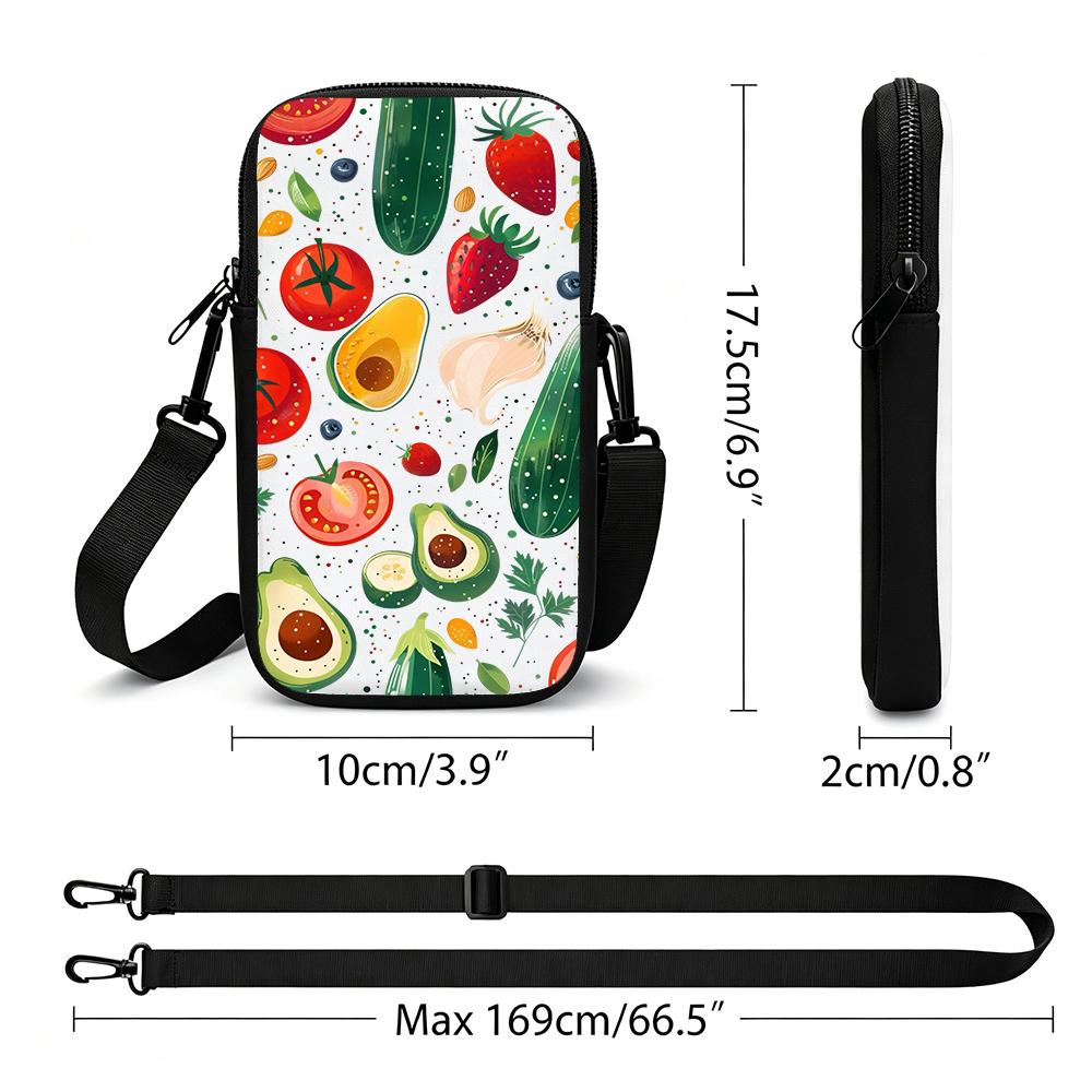Colorful Vegetable and Fruit Pattern Crossbody Phone Bag, Lightweight Vegan Leather Cell Phone Pouch, Small Shoulder Purse for Daily Gift Christmas De