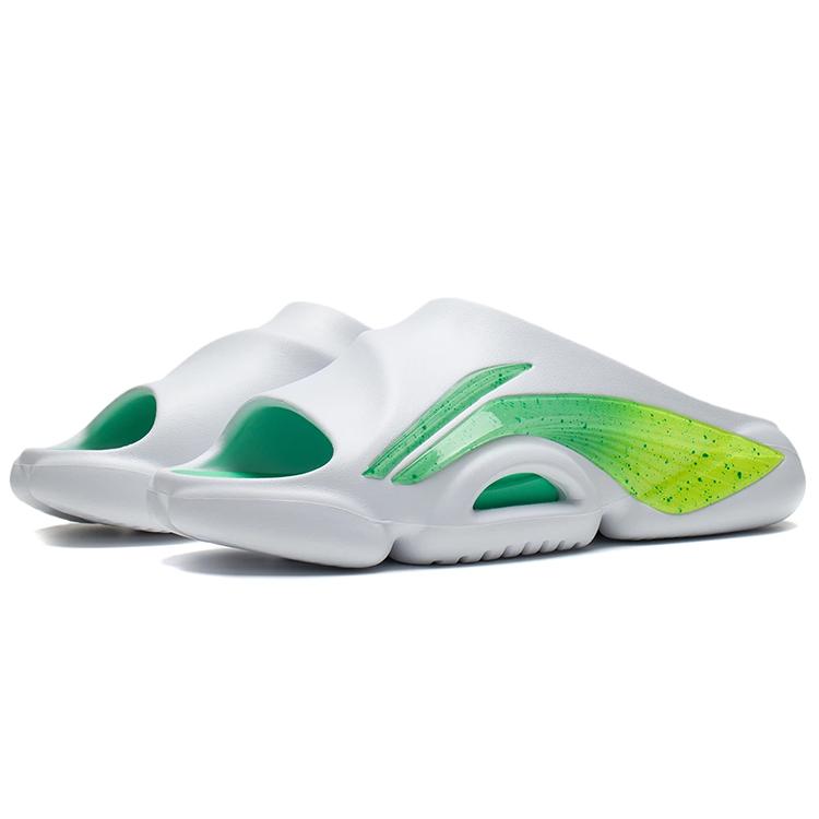 Li Ning Speed 8 Тихие Скользкие Устойчивые к истиранию Шлепанцы для скольжения Мужские Бело-Зеленые ABTS009-14