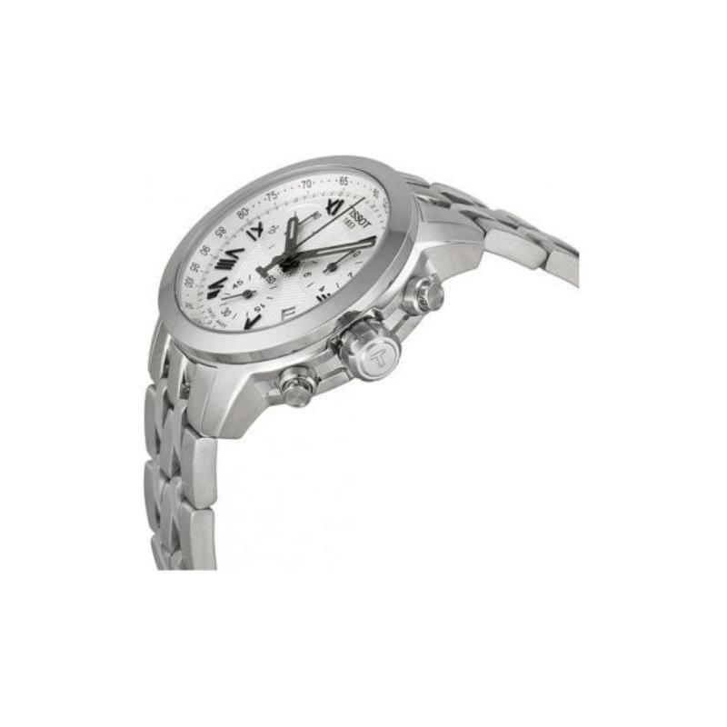 Tissot Кварцевый механизм серии PRC 200, трехстрелочный хронограф, водозащитный, серебристый циферблат, корпус из нержавеющей стали, браслет из нержавеющей стали T055.217.11.033.00