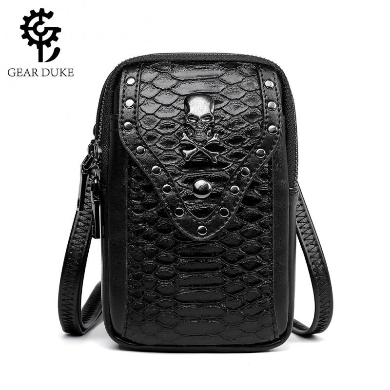 Womens PU Leather Skull Snake Print Crossbody Bag Small Square Shoulder Travel Phone Storage