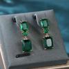 1 Pair Golden Color Rectangle Cut Green Stone Drop Earrings Wedding Band Princess Jewelry Gifts