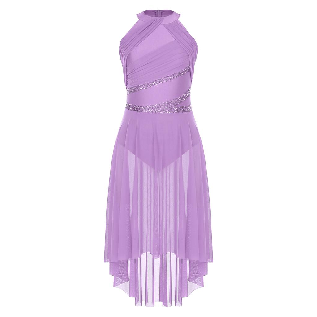 Женское лирическое танцевальное платье без рукавов с асимметричным подолом, сверкающими стразами, присборенным дизайном, платье для выступления