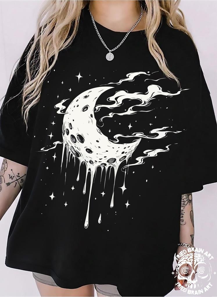 Melting Moon T-Shirt: Gothic Stars Graphic Tee