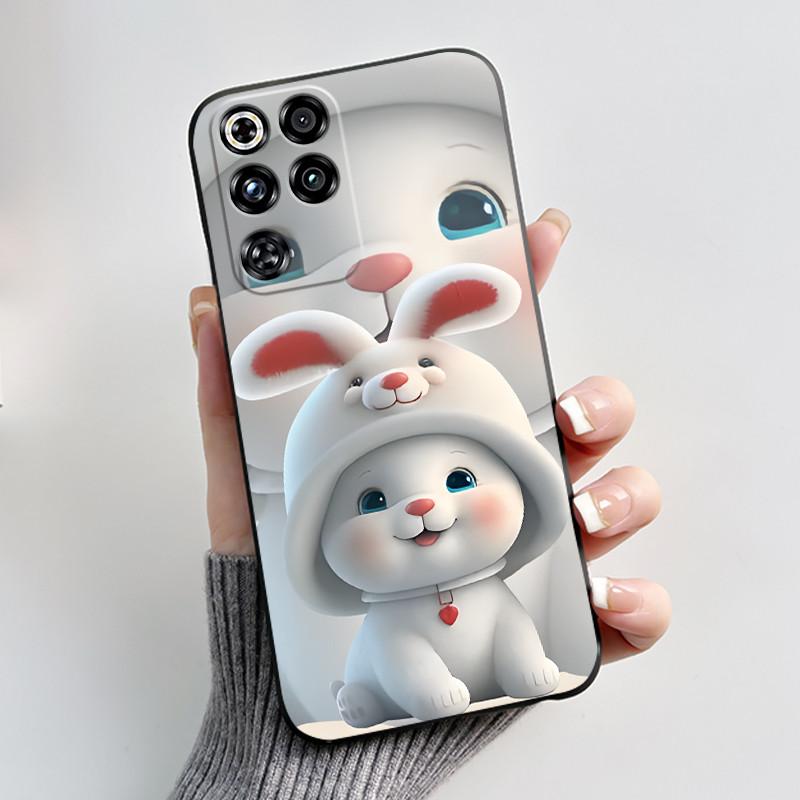 Чехол для ZTE Nubia Red Magic 11 Pro Милый Кролик с Сердечками Смешной Черный Матовый Мягкий Силиконовый Чехол для Телефона RedMagic 11 Pro + Плюс