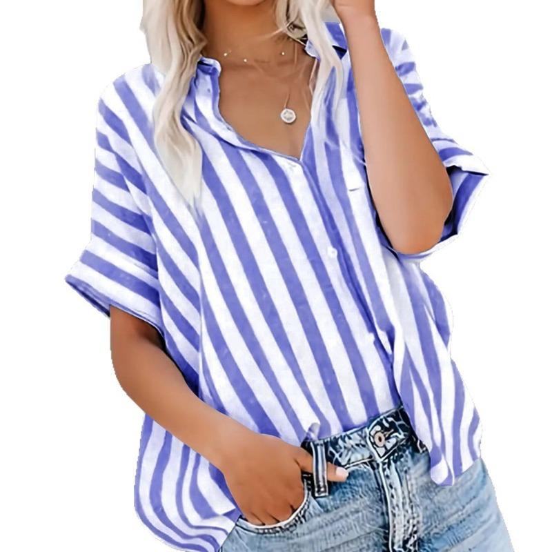 2025 Spring and Summer Casual Commuter Printed Striped Shirt Women's Comfortable and Versatile