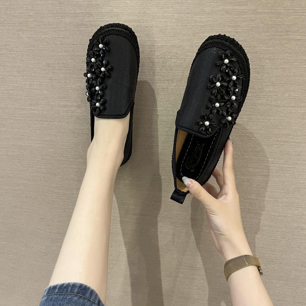 Tsutsu Casual Shoes Europe Station 2025 Summer New Women's Diamond Mesh Flat-soled Korean Version of a Ladle Shoe
