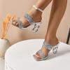 Fashion Elegant Square High-heeled Sandals Women's Summer New Fashion Rhinestone Sequins Decorative Casual Korean Style Slippers.