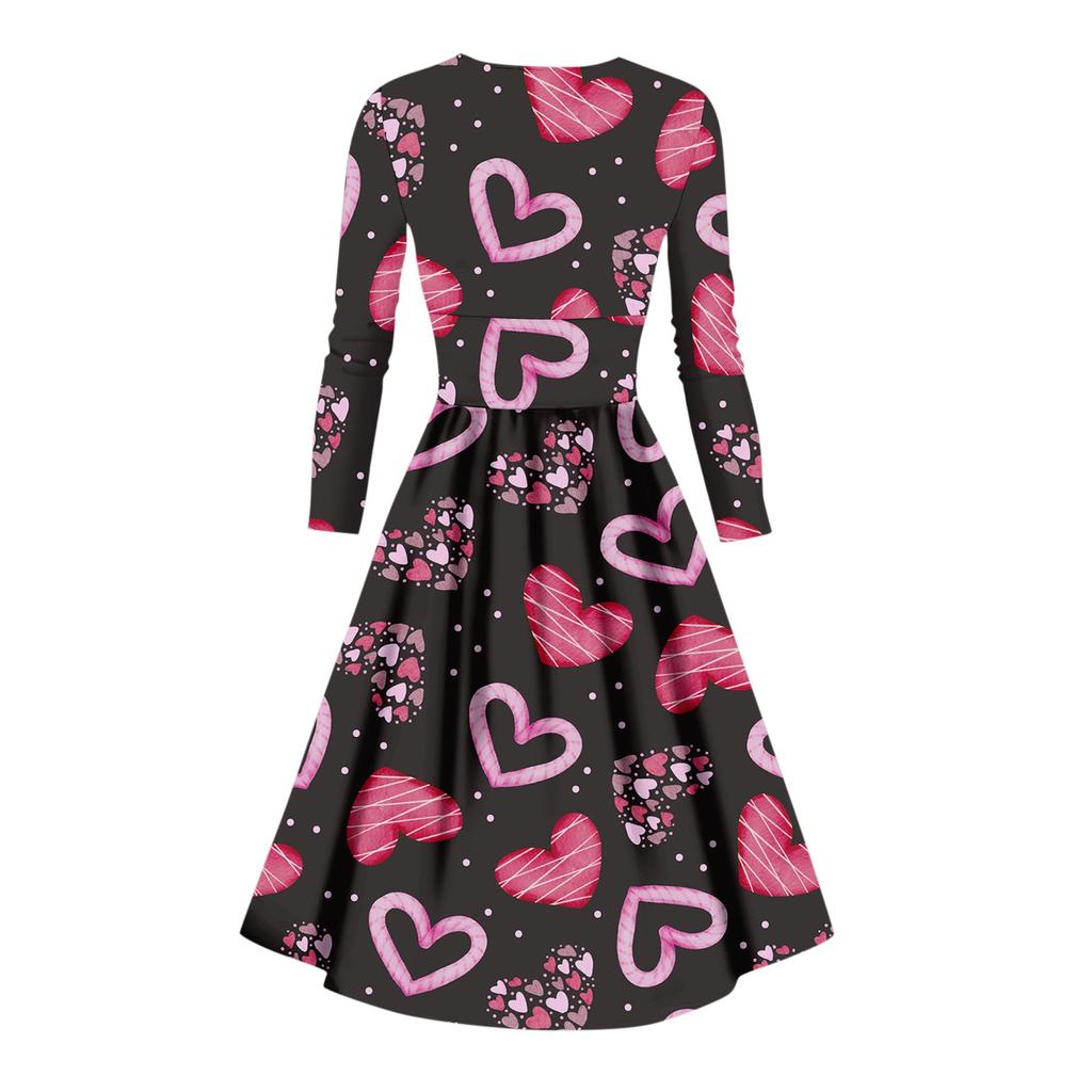 Женская мода повседневное сексуальное платье с длинным рукавом и v-образным вырезом с принтом ко Дню святого Валентина