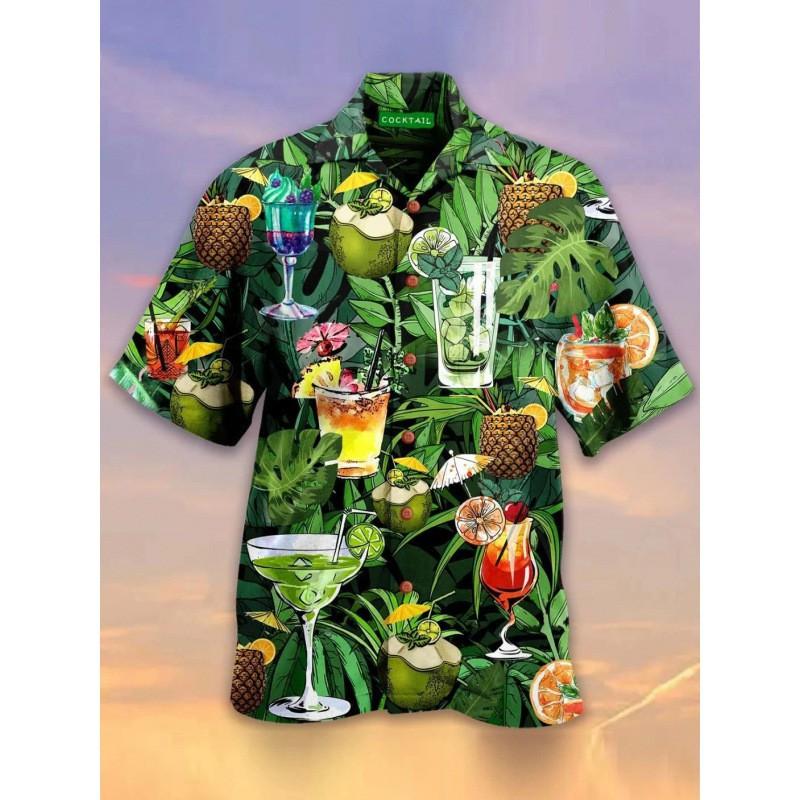 Mens Short Sleeve Shirt 3D Digital Print Casual Open Front Loose Fit Top Young Adults
