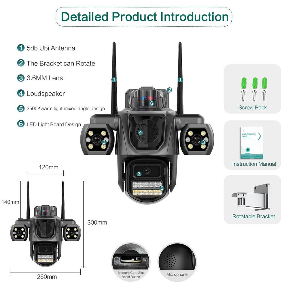 ICSEE Triple-Lens WiFi HD Camera with Large Speaker for Indoor & Outdoor Use