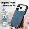 For iPhone 17 Pro Retro Leather Phone Back Cover with Adjustable Strap