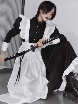 Костюм горничной для женщин мужчин повседневный косплей милое платье лолиты аниме наряд горничной лоли черный унисекс длинное платье мода женщины