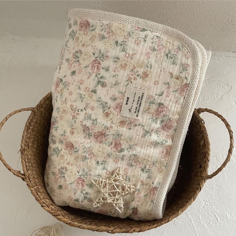 Двусторонний принт Хлопковое одеяло с крючком и фестончатым краем Универсальное двухслойное одеяло Теплое для младенцев и взрослых