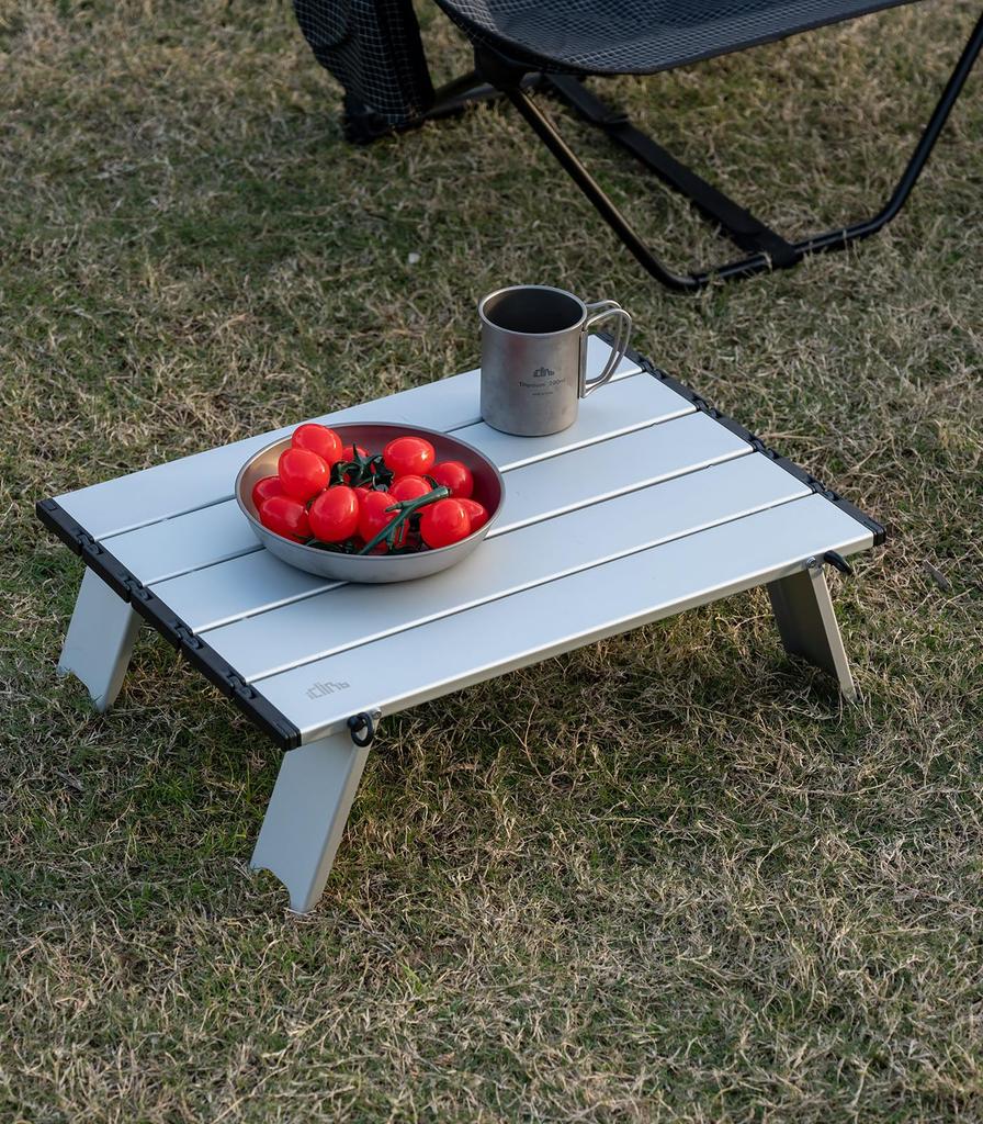 iClimb Compact Aluminum Camping Table with a Newly Designed and Folds and Includes a Storage and 30kg Load Capacity Roll-Up Roll-Up Top, Durable,