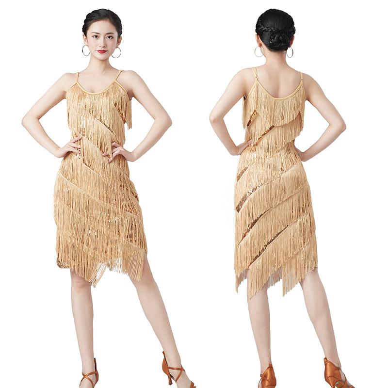 Women's Sexy Sequins Latin Dance Dress Tango Rumba Samba