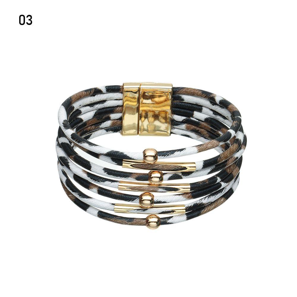 Retro Elegant Women Wrist Bands Leopard Leather Bracelets Multilayer Bangles Wide Wrap Bracelet