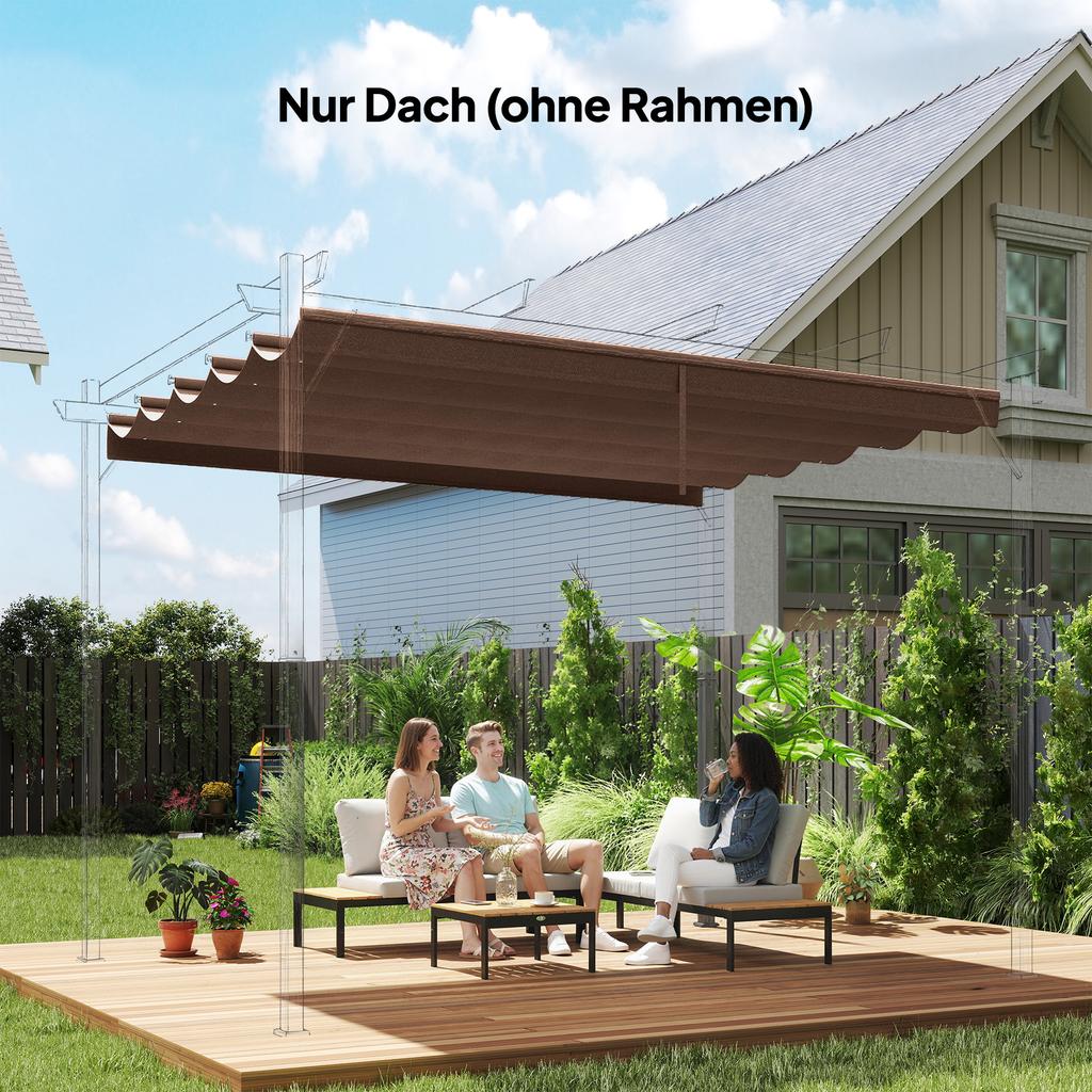 Retractable Pergola Cover, 2.55 x 2.5 m Replacement Canopy Fabric for 3 x 3 m Frame, Roof Top Only, Brown