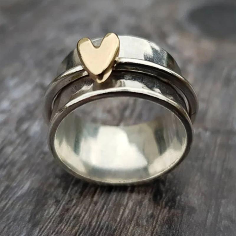 Huitan Simple Design Women Gold Color Heart Ring Two Tone Metal Party Wedding Accessories Fashion Versatile Zircon for Daily