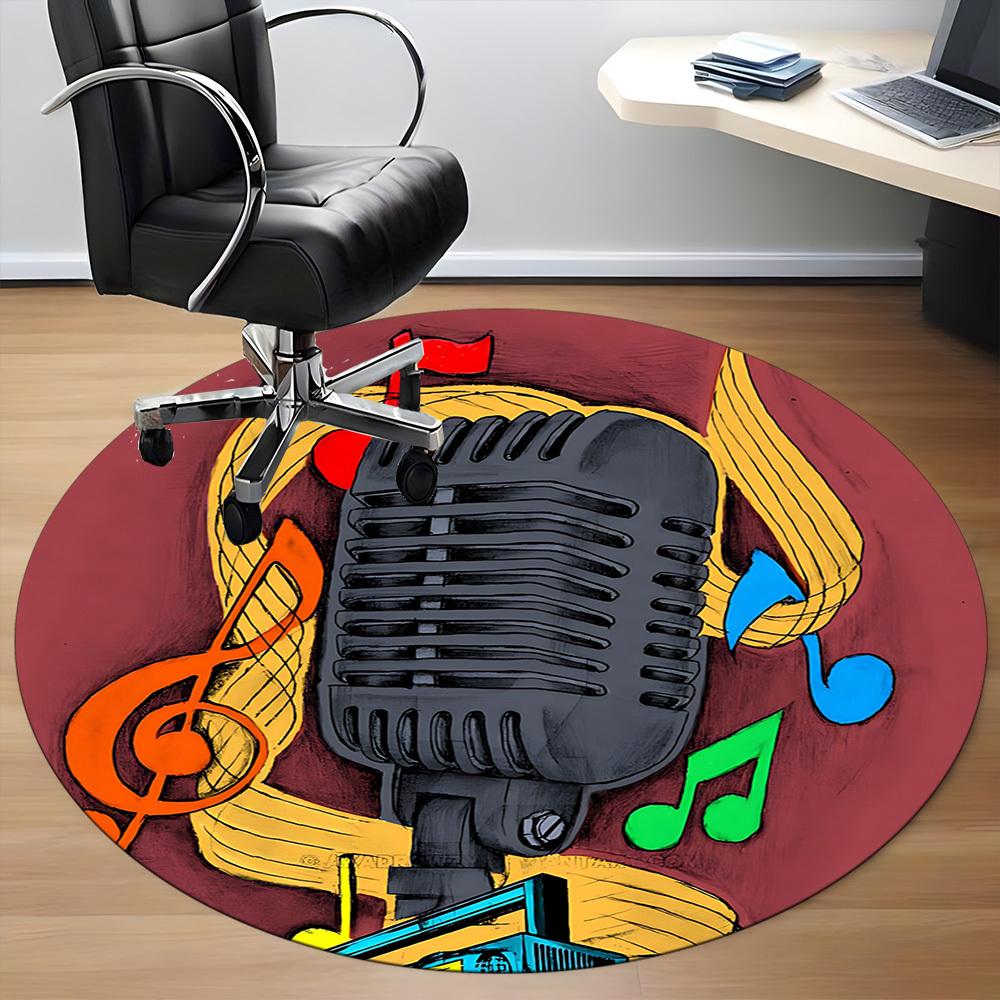1pc Music Studio Office Round Area Rug, Indoor Mat Suitable ForOffice, Under Office Chairs Bedroom Living Room Home Decor, Room Deco T169