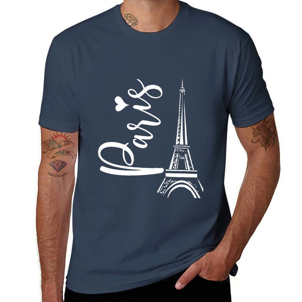 Cute Paris Eiffel Tower Love Heart Young Unisexs Travel Gift TShirt Casual Lightweight Short Sleeve Top