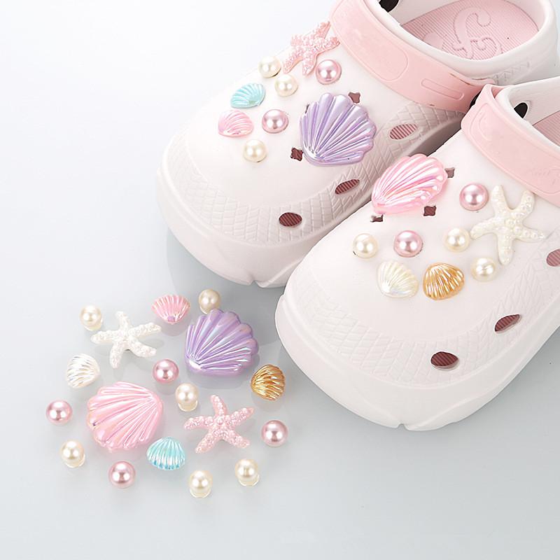 18Pcs Shoe Charm Diy Summer Starfish Shell Handicrafts Shoe Decoration Buckle Charms Hole Shoes Accessories