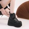 Ankle Wedges Modern Boots Zip Round Toe High Heel High Quality Women's Shoes Solid Belt Buckle Winter Novelty Women's Boots