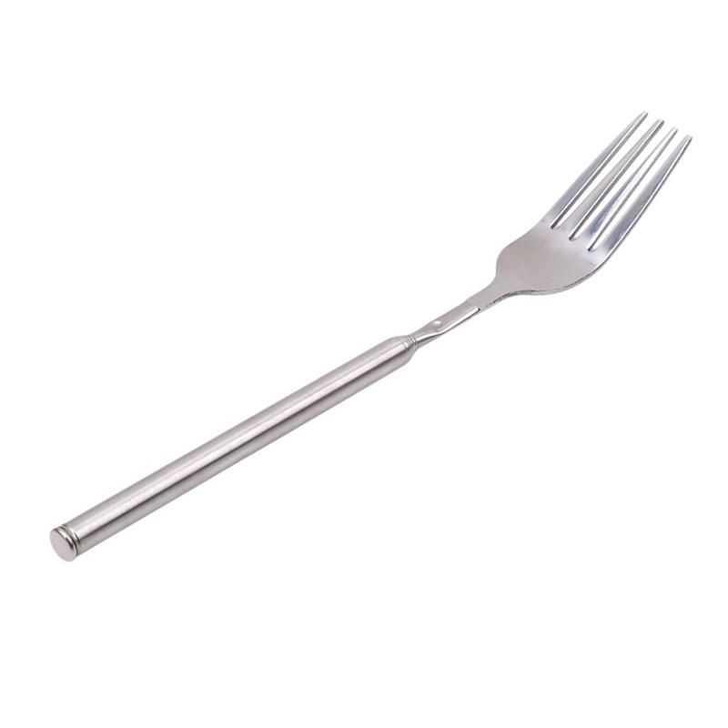Silver Stainless Telescopic Extendable Fork Dinner Fruit Dessert Long Cutlery BBQ Meat Fork Kitchen Practical Tools