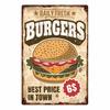 Hamburger Metal Tin Sign Plaque Vintage Burgers and Fries Metal Plate Poster Kitchen Restaurant Shop Wall Decor