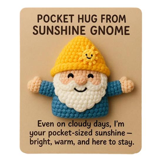 Pocket Hug Gnome Handmade Crochet Gnome with Inspirational Positive Card Mini Stress Relief Companion Doll Encouragement Gifts for Family Friends