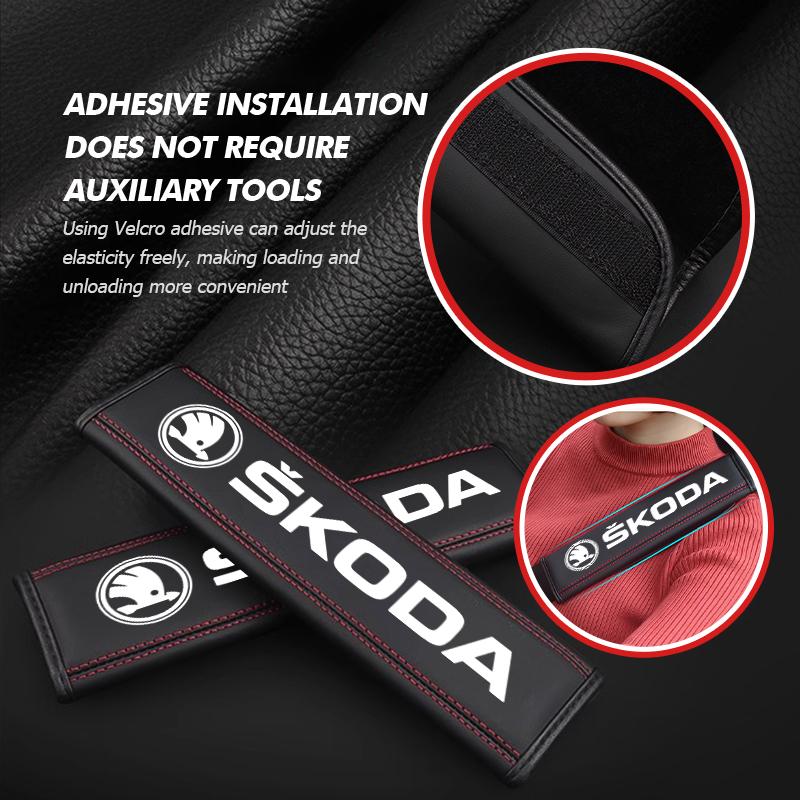 PBMN1 Car Seat Belts Covers Padding Carbon Fiber Belt Shoulder For Skoda VRS Octavia 1 2 3 Rapid Kodiaq Karoq Fabia Kamiq Superb