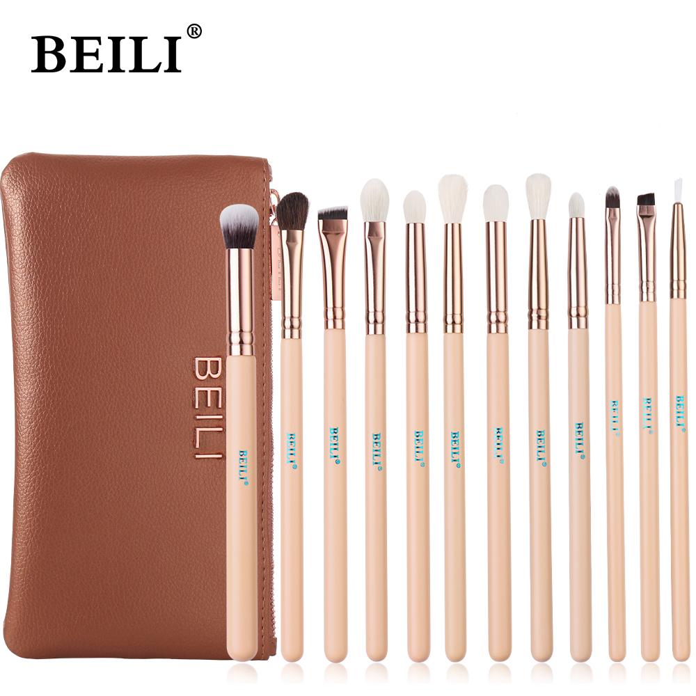 BEILI Розовые кисти для макияжа, высококачественная пудра, основа, румяна, тени для век, набор кистей для макияжа, натуральные волосы с сумкой