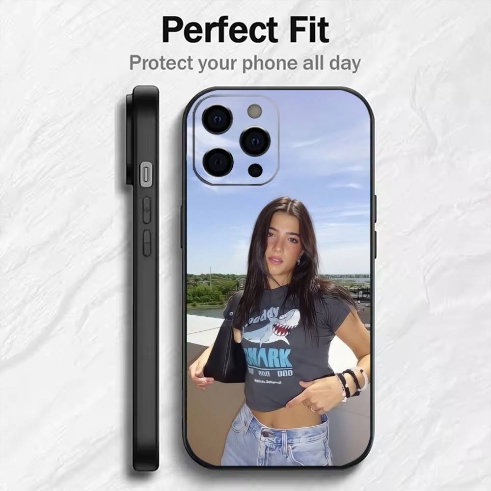TK-CD C-Charli D-Amelio Aesthetic Phone Case For iPhone17,16,15,14,13,12 Plus,Max Soft Silicone Black Cover