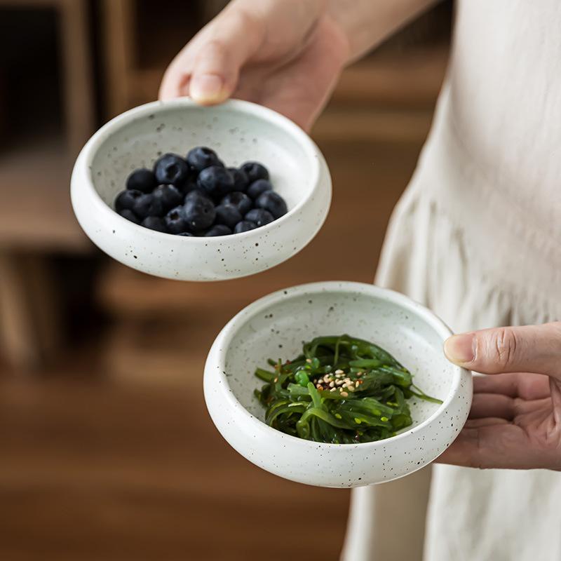 Japanese Sesame Glazed Plate, Household Plate, Ceramic Taste Plate, Retro Style Round Plate, Tableware, Small Vegetable Plate, Fruit Plate.