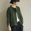 Свободная литературная женская куртка с длинными рукавами и круглым вырезом, весенняя однотонная вельветовая кружевная универсальная короткая куртка с отделкой шитьем