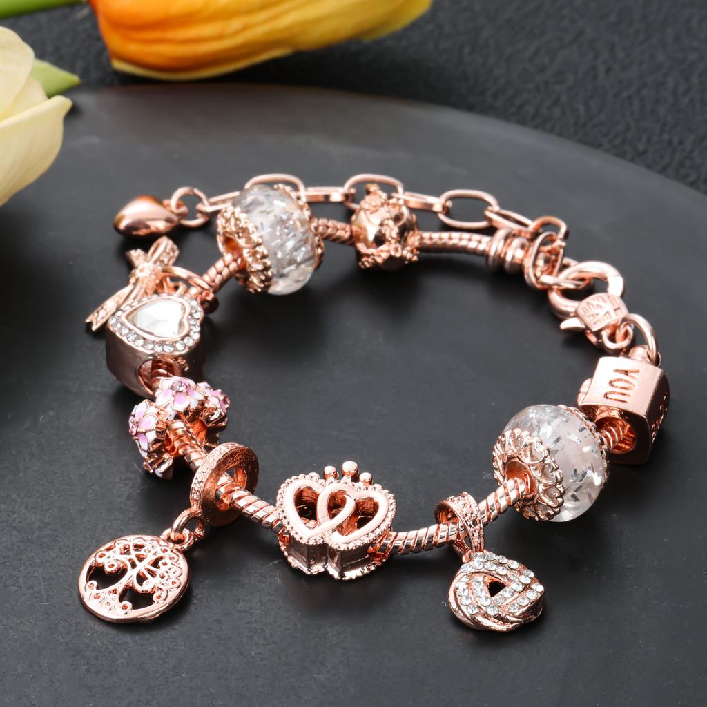 Браслет-подвеска «Древо жизни» в форме розы и золотого сердца для женщин и детей, ювелирные изделия из листьев и бисера, оригинальные подарки для вечеринок