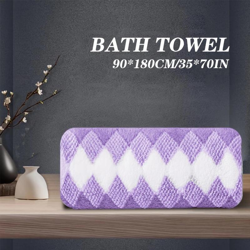 1 шт. Большое махровое банное полотенце с ромбовидным узором - Мягкое, быстросохнущее и для душа