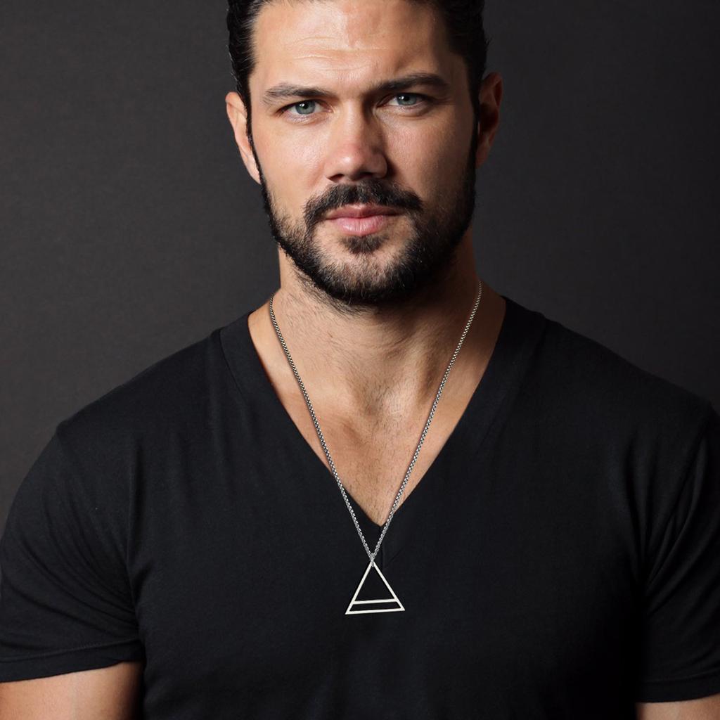 Vnox Geometric Men's Necklaces,Hollow Triangle Pendant,Minimalist Metal Stainless Steel Male Simple Casual Collar Jewelry