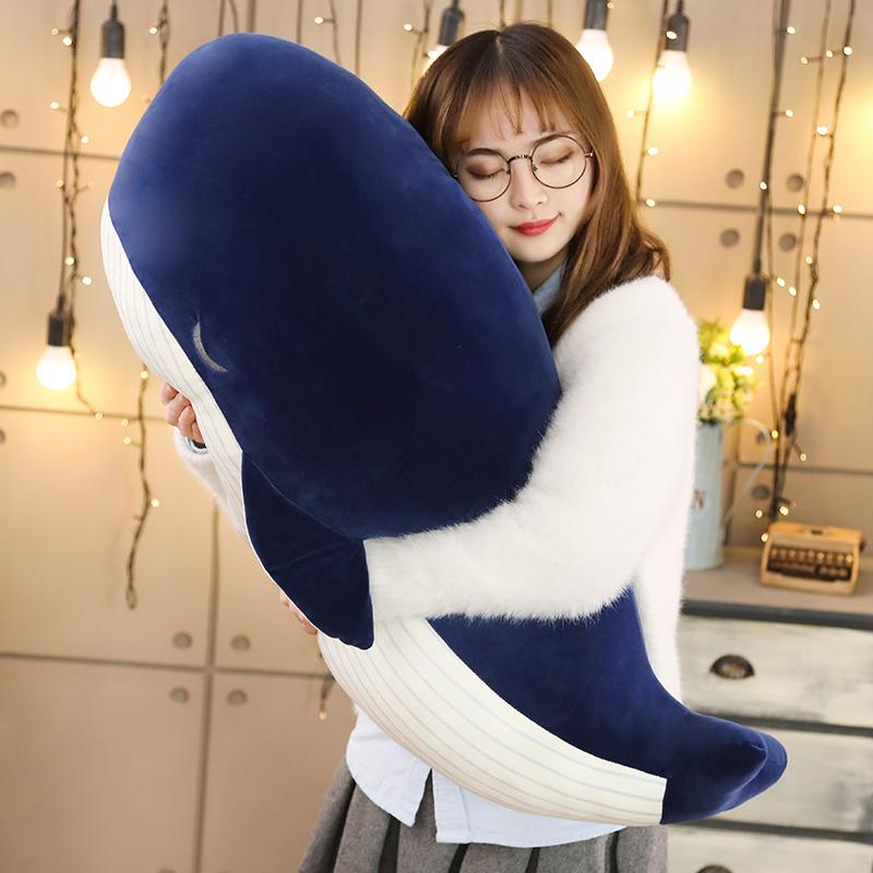 25/45cm Blue Squishy Whale Doll Down Cotton Stuffed Aquatic Ocean Animal Soft Pillow Companion Sleeping Friend Gift